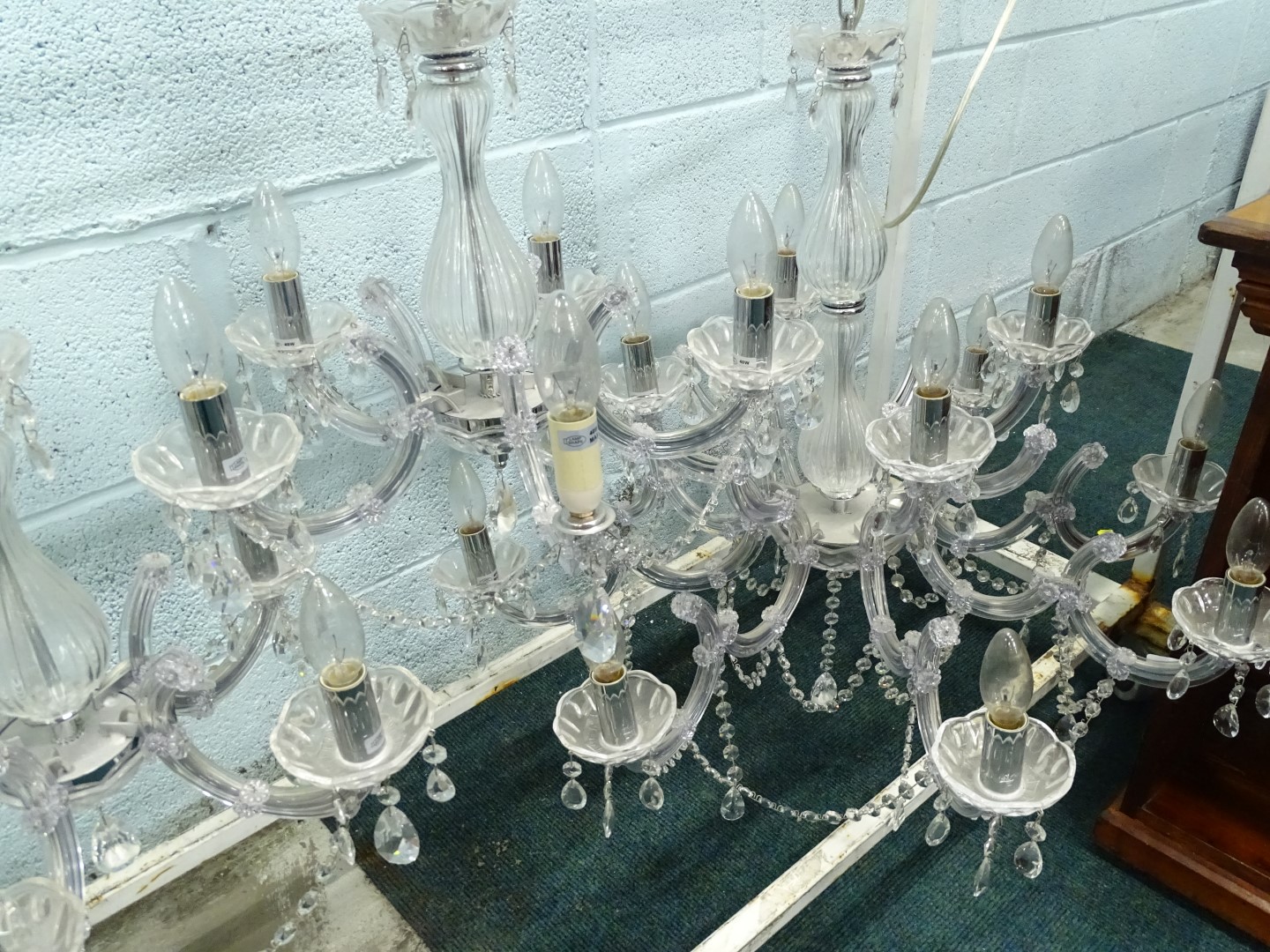 A set of four six branch Venetian style chandeliers, each with cut glass drops, etc., 53cm W and a - Image 3 of 3