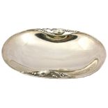 A Georg Jensen sterling oval footed dish, decorated in the Magnolia or Blossom pattern, 2B, 20oz