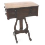 A William IV mahogany work table, the rectangular hinged top with a vacant interior, above an