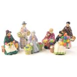 A set of six Royal Doulton miniature street vendor figurines, to include Orange Lady, Romany Sue