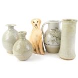 A collection of Studio Pottery etc., to include a Labrador vase, from the Rescue Me Now range