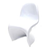 A modern white moulded plastic chair, unmarked.