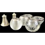 A collection of silver mounted items etc., to include match strikes, cruet and salt