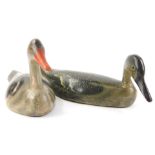 Two similar decoy ducks, each with realistically painted plumage etc., the largest, 42cm L.