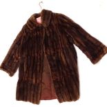 A ladies brown fur coat.