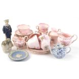 A Tuscan April Beauty pattern part tea service, a pair of Royal Copenhagen porcelain owls etc.