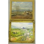 P.E. Tunstill. Farmstead, oil on board, signed, 49.5cm x 59.5cm, and another signed Adrienne. (2)