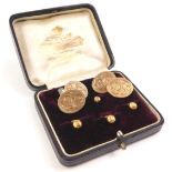 A 9ct gold cufflink and shirt stud set, with floriate decoration throughout, 14g.