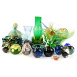 A collection of Art Glass, to include paperweights, a Mdina bottle and stopper, a Beckhurst glass