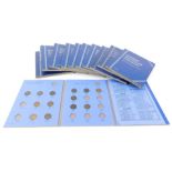 Various Great British coin folders, containing a number of farthings, pennies, penny sized coins,