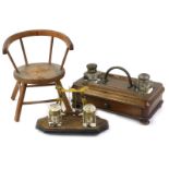 A miniature captains type Windsor chair, and two inkstands (3)