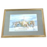 Malaysian school. Figures carrying a fishing boat on shore, indistinctly signed, 26cm x 35cm.