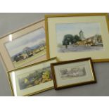 Chris West. Buck Inn, watercolour, signed and titled, 25cm x 6cm, and three other works. (4)