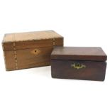 A Victorian walnut and parquetry banded workbox, and a small 19thC caddy (AF)