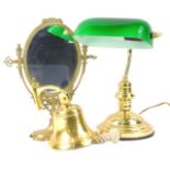 Various items of metalware, to include a reproduction school bell, dressing table mirror and a