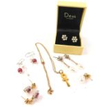 Various 9ct gold and other earrings, to include 9ct gold garnet and diamond set heart earrings, a