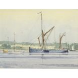 Brian Glidden (20thC). Masted ship, watercolour, signed and dated (19)87, 12.5cm x 16.5cm.