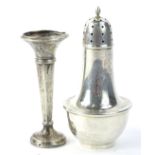 A collection of small silver, to include a baluster sugar caster, Birmingham 1938, and a bud vase