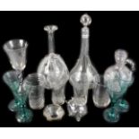 A quantity of glass, to include four Stourbridge green trumpet shaped wine glasses, a Victorian