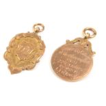 Two 9ct rose gold medals, for The University College of Southampton 1921 220 yards first prize,