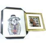 A A. Coloured print depicting a bulldog wearing trilby, a union jack tie and a waistcoat, limited