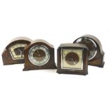 Four early to mid 20thC mantel clocks, to include an Art Deco style walnut and rosewood example
