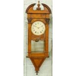 A late 19thC walnut and parquetry wall clock, the circular painted dial with Arabic numerals, the