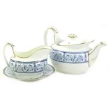 Three pieces of rare Wedgwood Parapet pattern porcelain, to include a teapot and cover, milk jug and