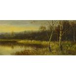 Sydney M Broad (1853-1942). River landscape with silver birch trees, oil on board, signed, 16cm x