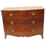 A George III mahogany bow fronted chest of drawers, with a plain top above three long drawers,