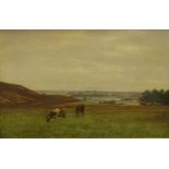 Adolph Alfred Larsen (1856-1942). Cow grazing in open landscape, oil on canvas, signed and dated