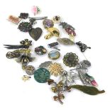 Costume jewellery brooches, to include gilt metal scroll design brooch, micro mosaic type brooch,