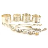 A collection of small silver, to include napkin rings, salt spoons etc., 5oz