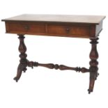 A Victorian mahogany side table, the rectangular top above two frieze drawers on turned end