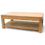A hardwood rectangular two tier coffee table, 51cm H, 141cm L, 79cm D.