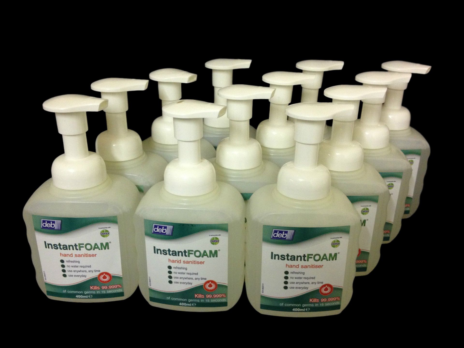 V Brand New Twelve Bottles 400ML Instant Foam Hand Sanitiser (ISP £190 eBay)