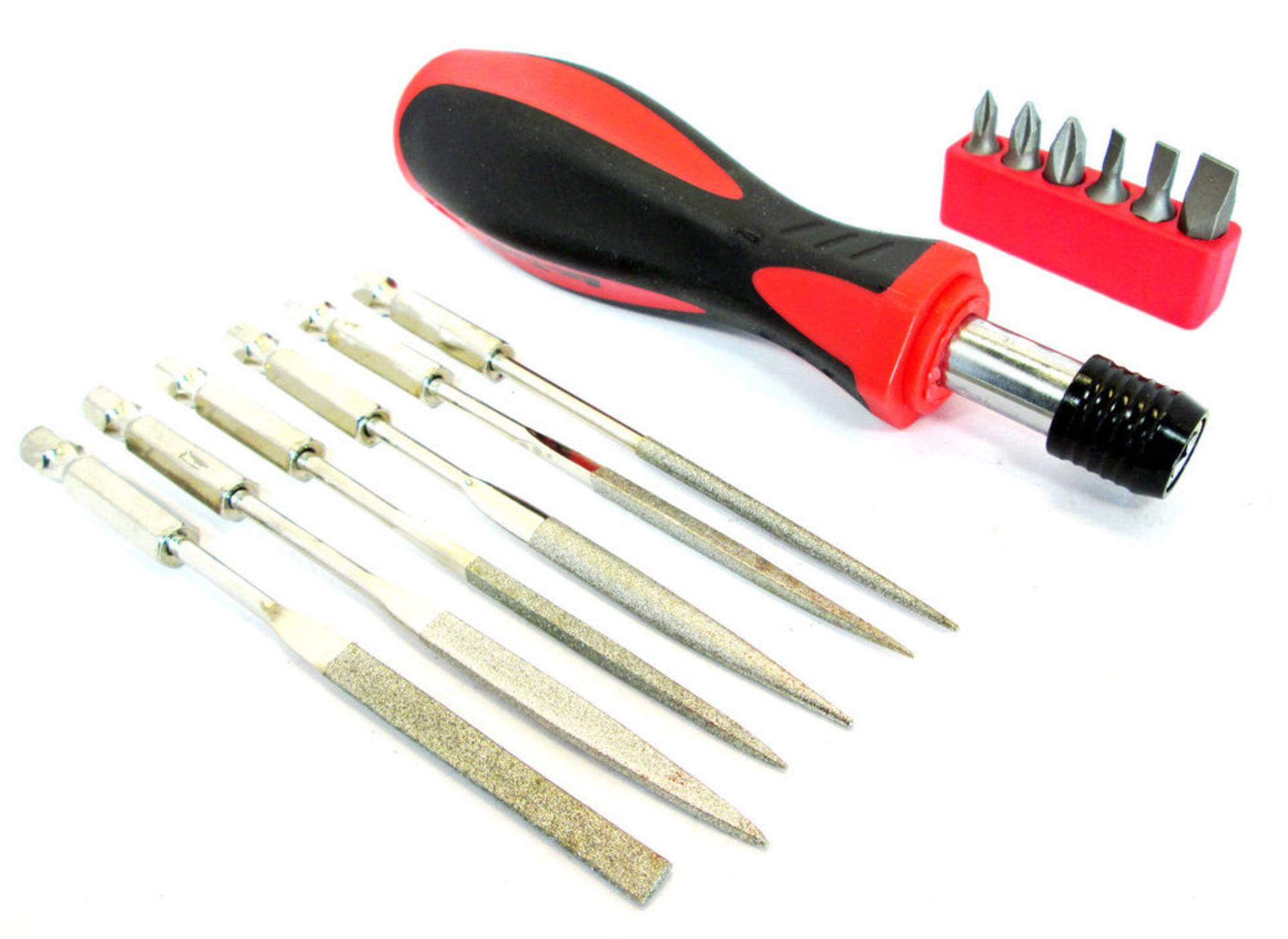 V Brand New 7 Piece Diamond File and Screwdriver bit Set Includes Soft Grip Handle - 6 piece Hex