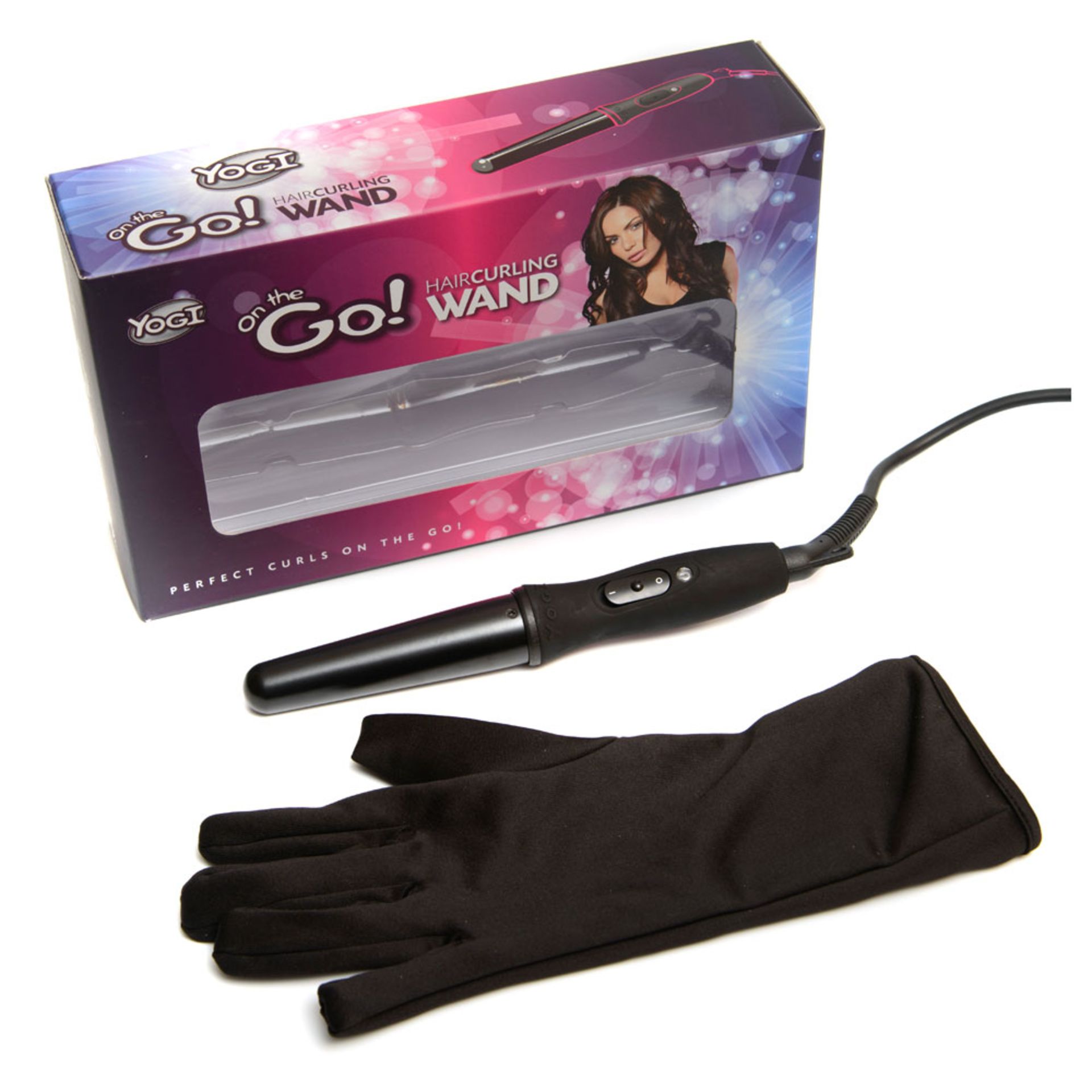 V Brand New Yogi On-The-Go! Hair Curling Wand With Safety Glove - Tourmaline & Ceramic Barrel RRP £