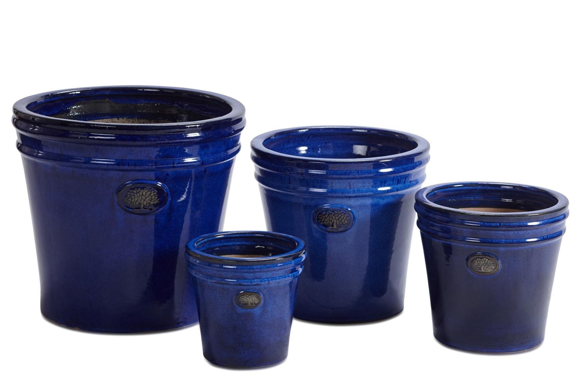 V Brand New Set Of Four Blue Glazed Planters RRP £66.96 (Woodside Garden Centre £160.00)
