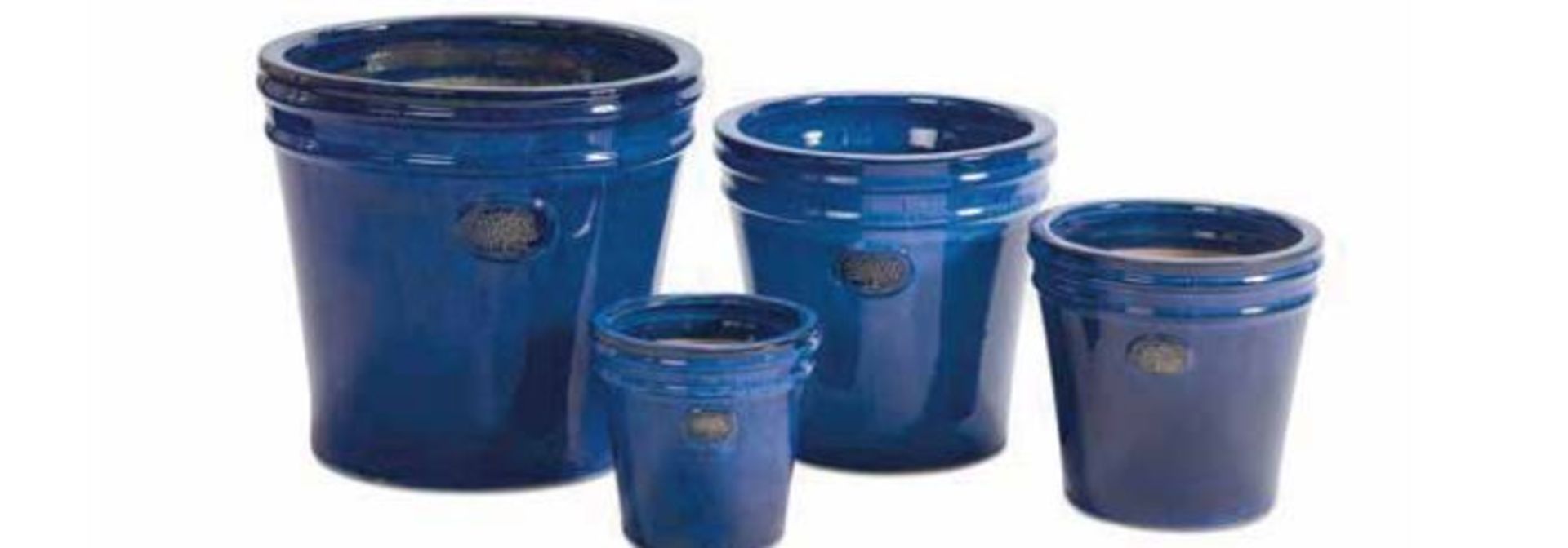 V Brand New Set of Four Blue Glazed Garden Pots (Diameter Approx 40cm - 30cm - 25cm and 20cm) Online