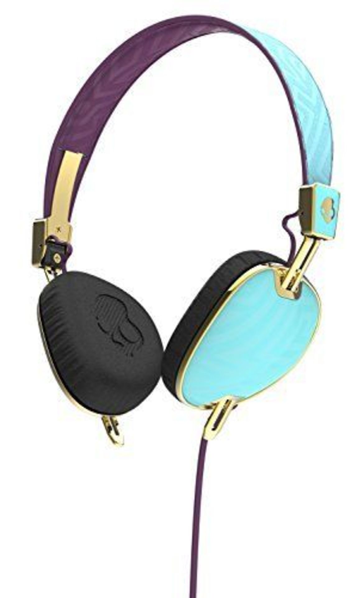 V Brand New Skullcandy Knockout On-Ear Headphones with Three Button Mic/Controller - Robin/Smoked