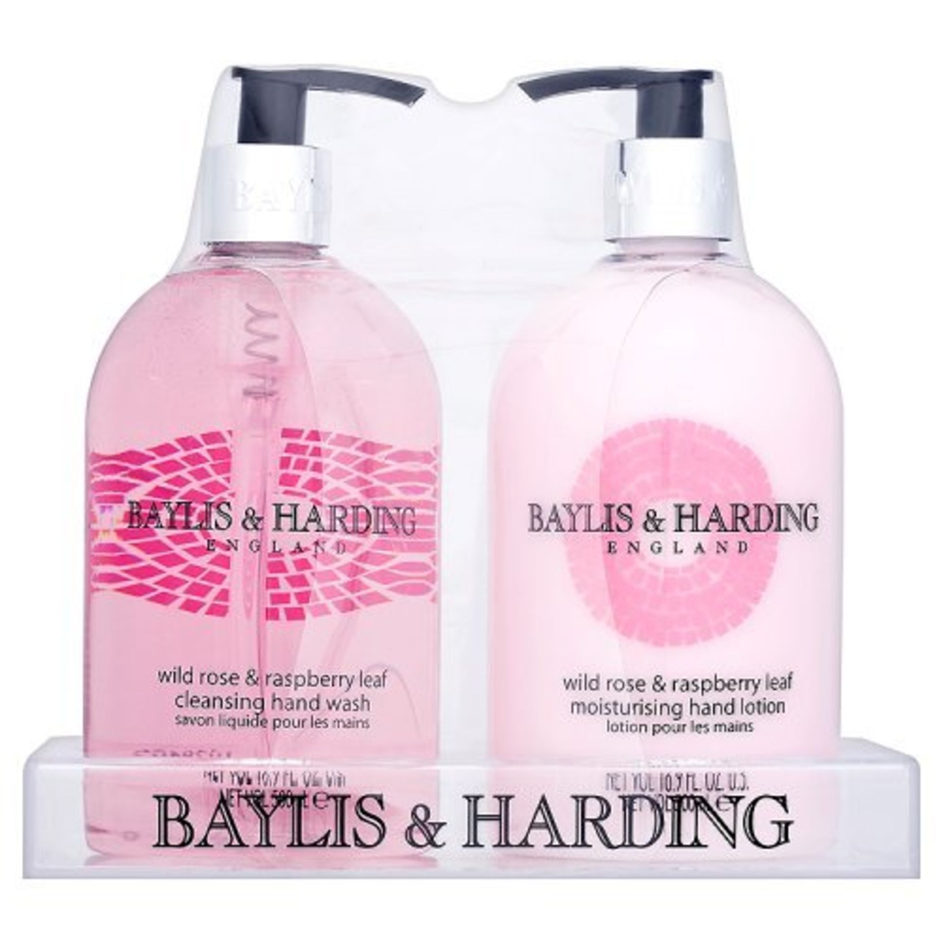 V Brand New Baylis & Harding Wild Rose and Rasberry Leaf Two Piece Set with Acrylic Stand - 1 x