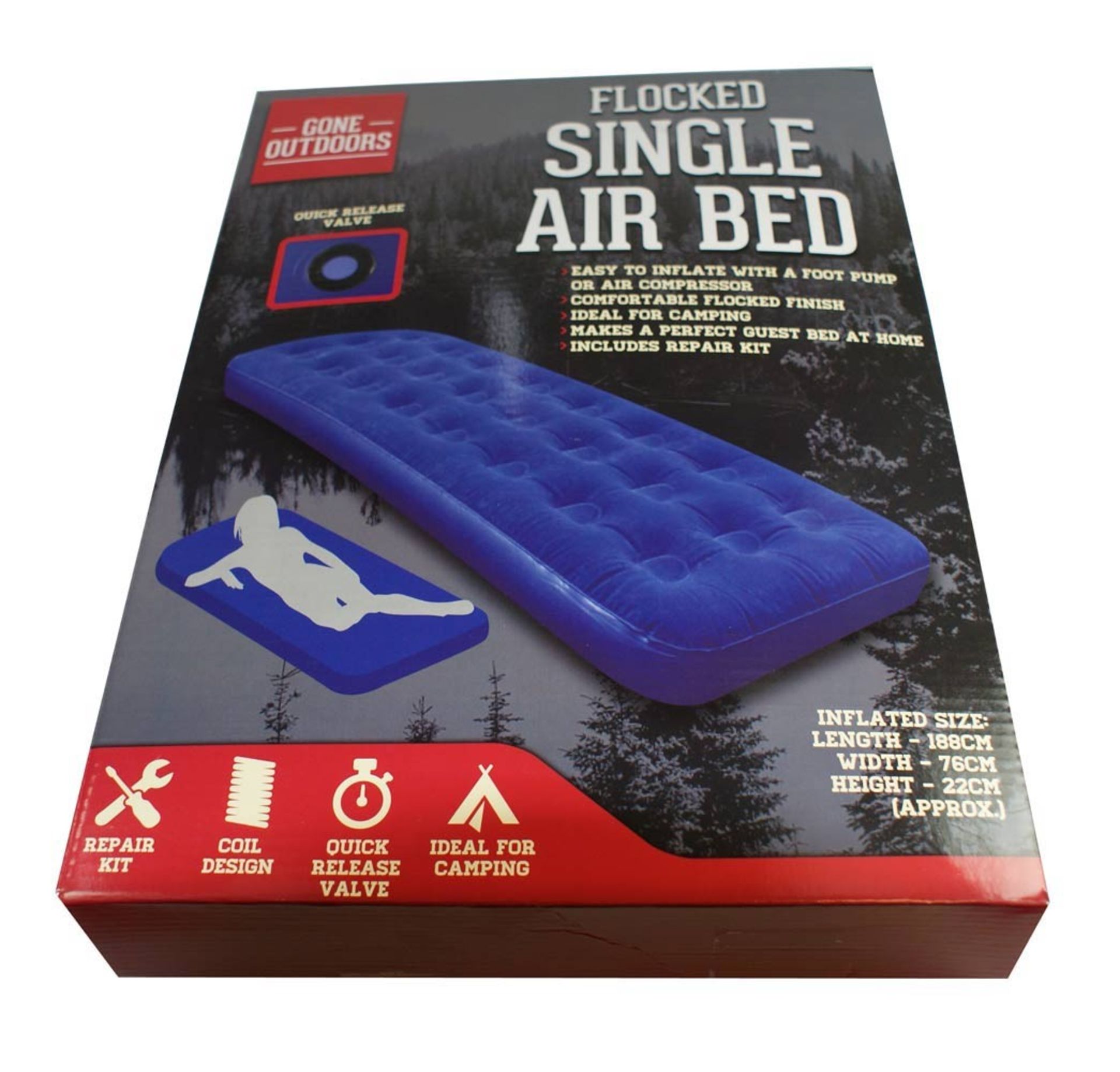 V Brand New Flocked Single Air Bed-Inflated Sizes 188cm Length 76cm Width 22cm Height Includes
