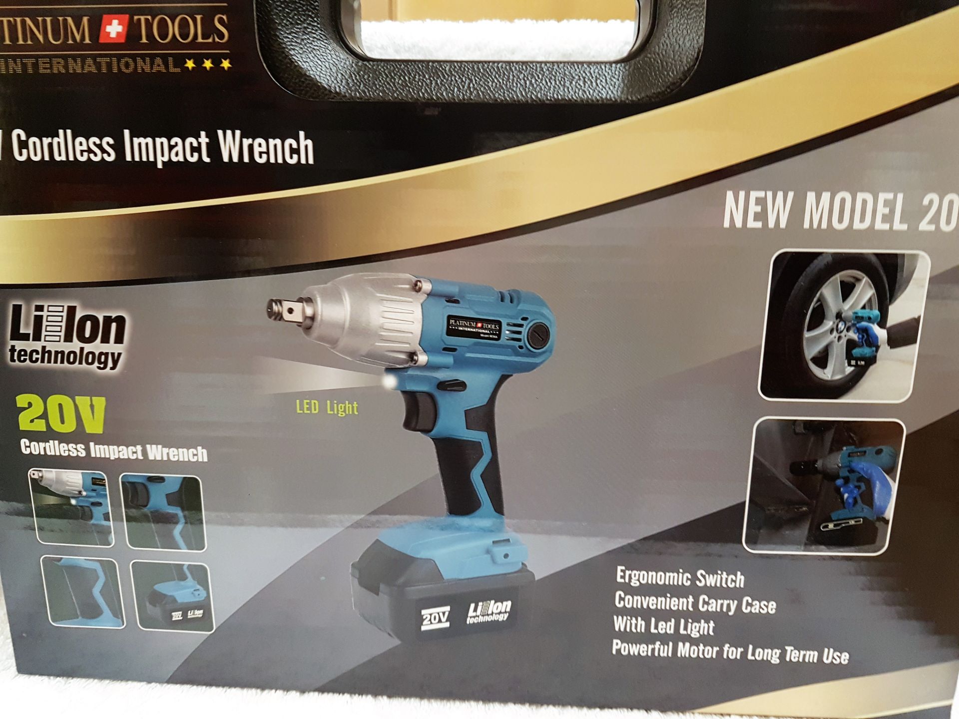 V Brand New 20v Cordless Impact Wrench M36A Including Extra Battery-Quick Charger-4 Sockets-LED