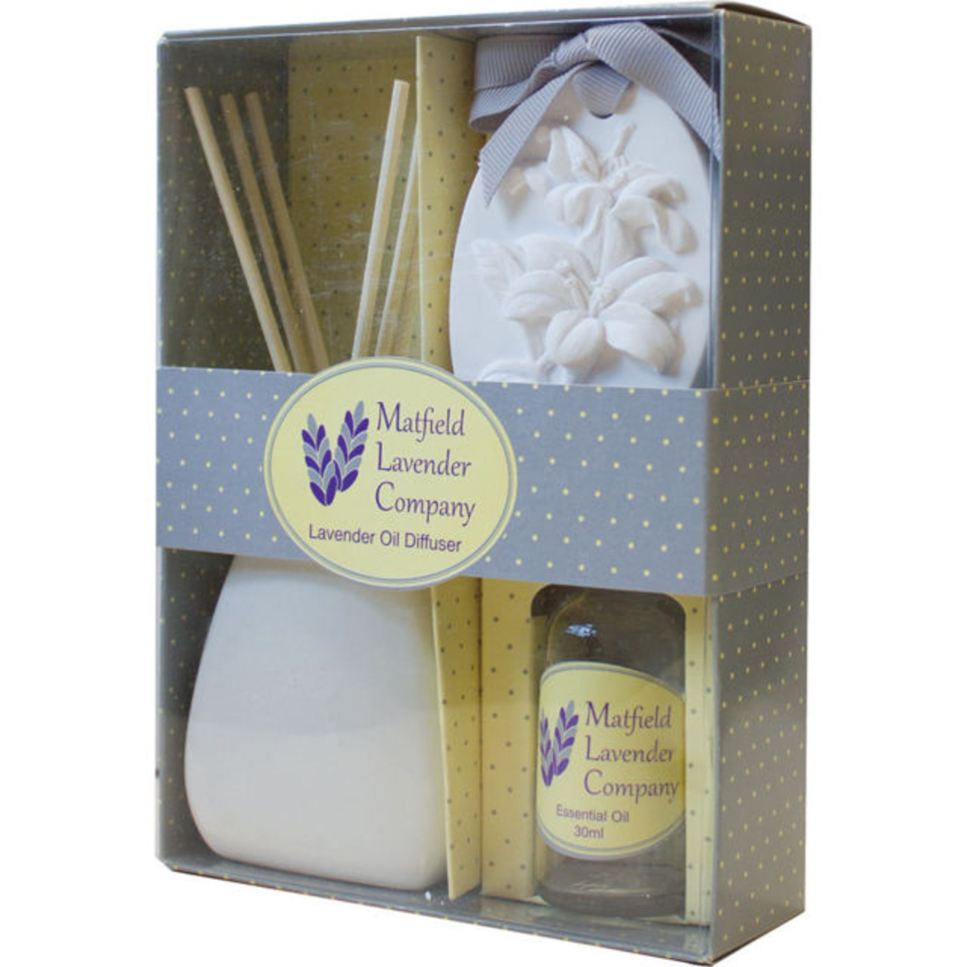 V Brand New Lavender Oil Defuser Gift Set - 6 Reed Sticks - 30ML Lavender Fragrence - Scented Clay