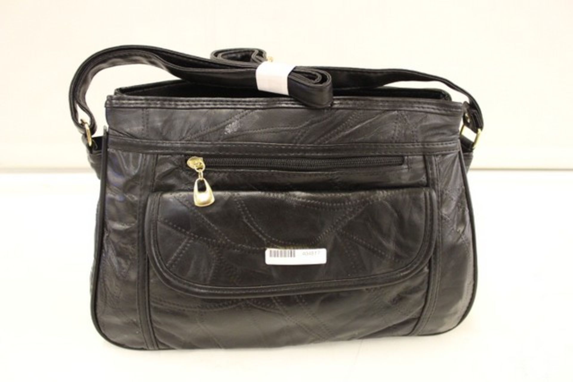 V Brand New Black Patchwork Leather Style Handbag With Front Pocket