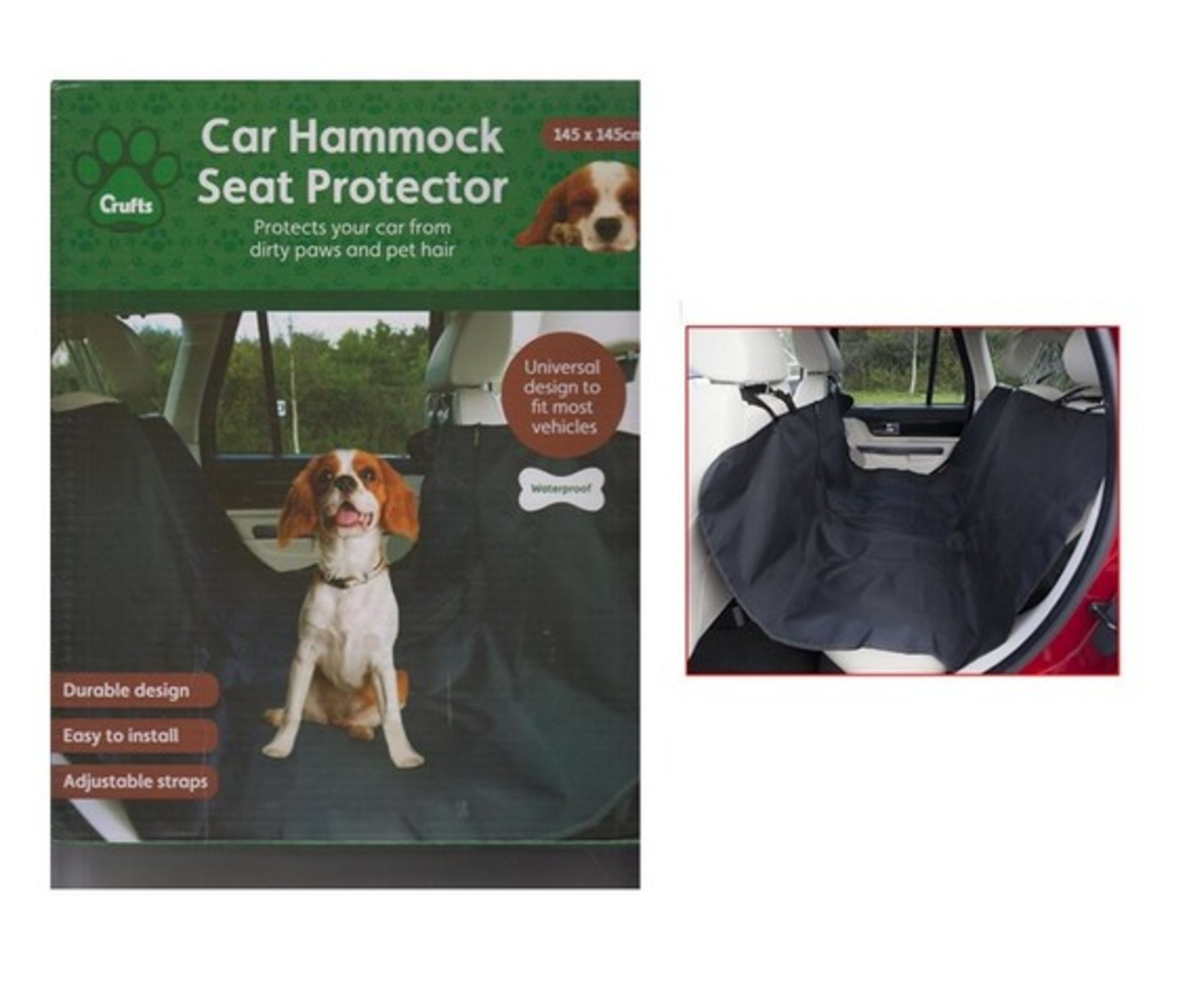 V Brand New Car Hammock Seat Protector For Dogs - Secures in Back Seat Using Four Headrest loops -