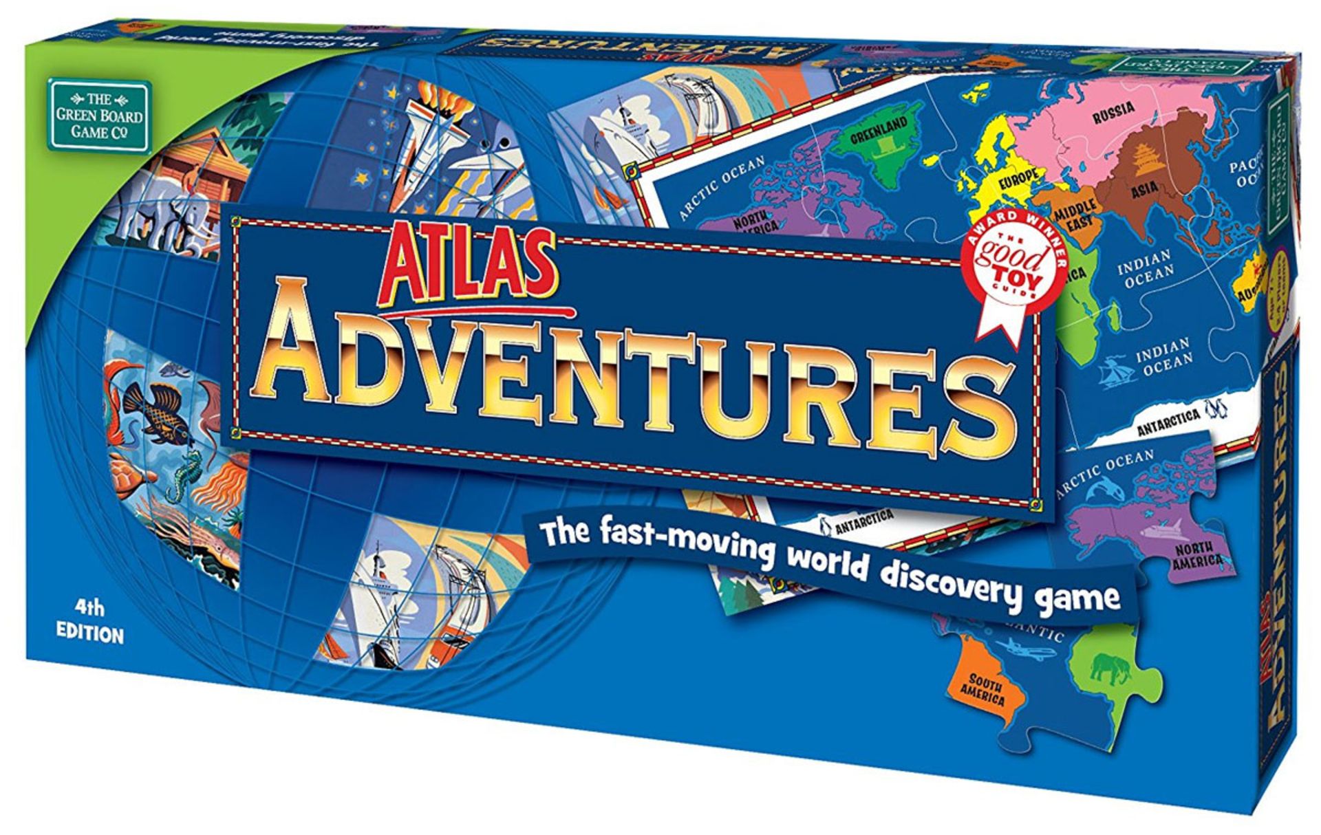 V Grade A The Green Board Game Co Atlas Adventures-The Fast Moving World Discovery Game ISP £22.