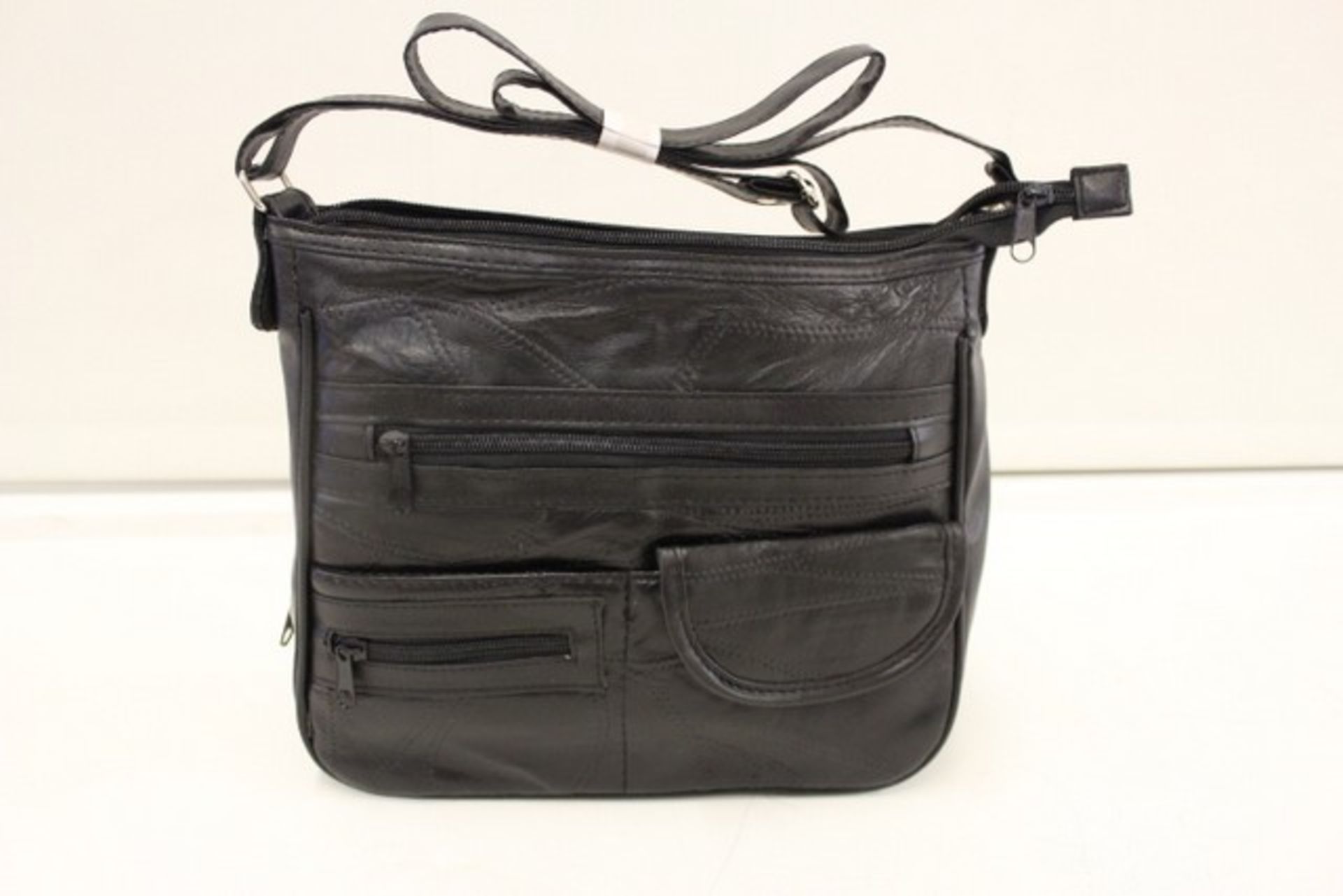 V Brand New Black Patchwork Leather style handbag with Front Pockets