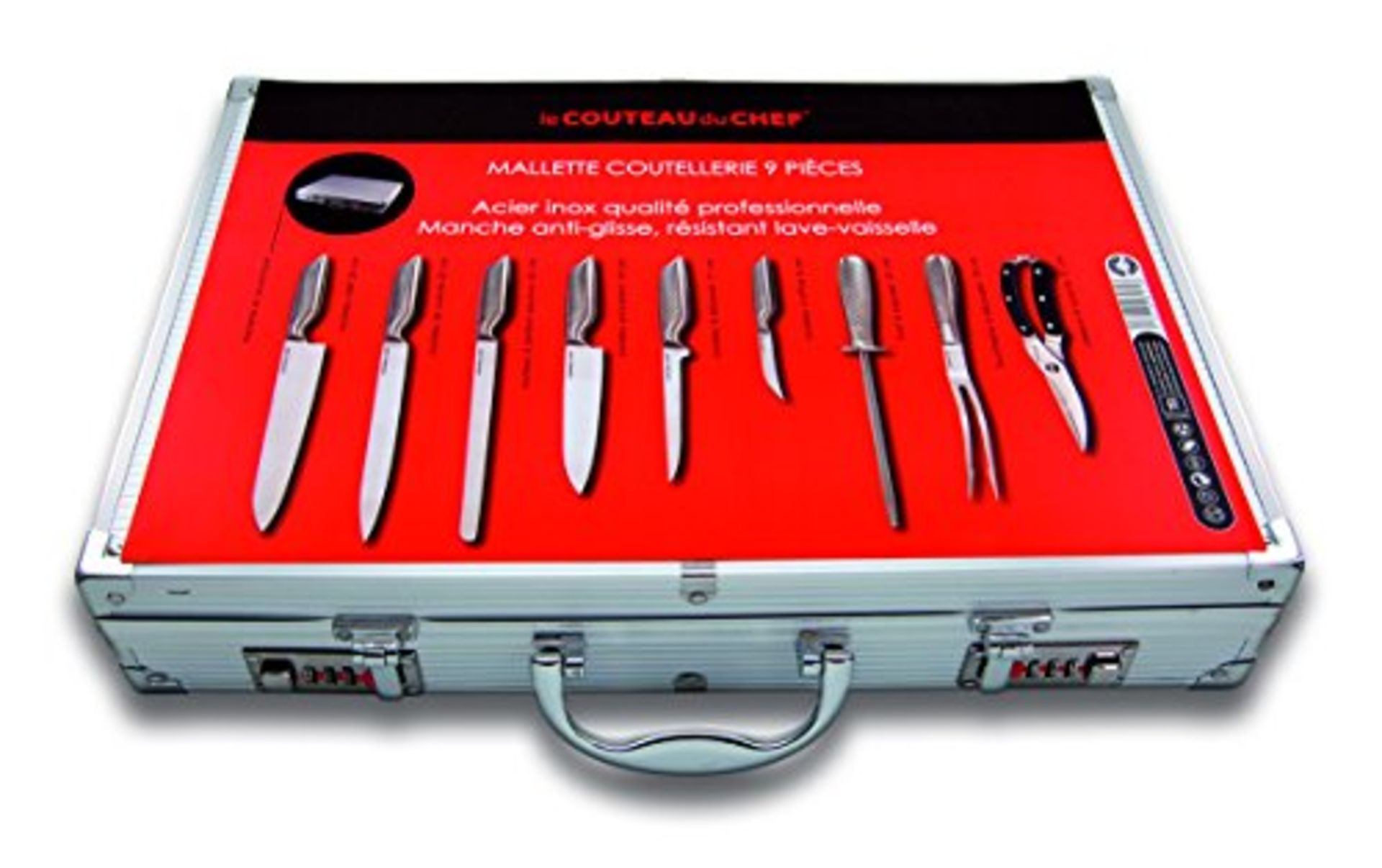 V Brand New Nine Piece Chefs Knife Set In Aluminium Case With Combination Locks Le Couteau Du Chef